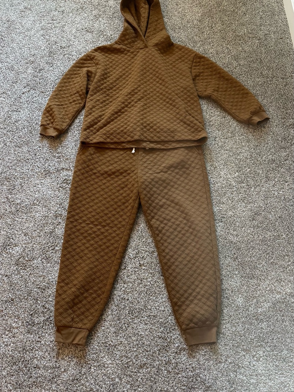 Madewell Quilted Hoodie and Jogger Pajama Set - Brown/Ocre